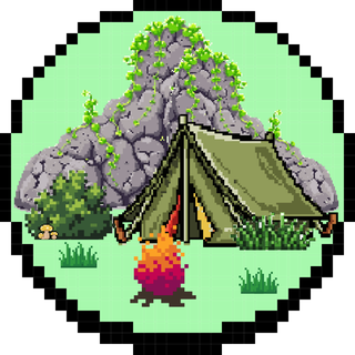Um acampamento com uma tenda e uma fogueira